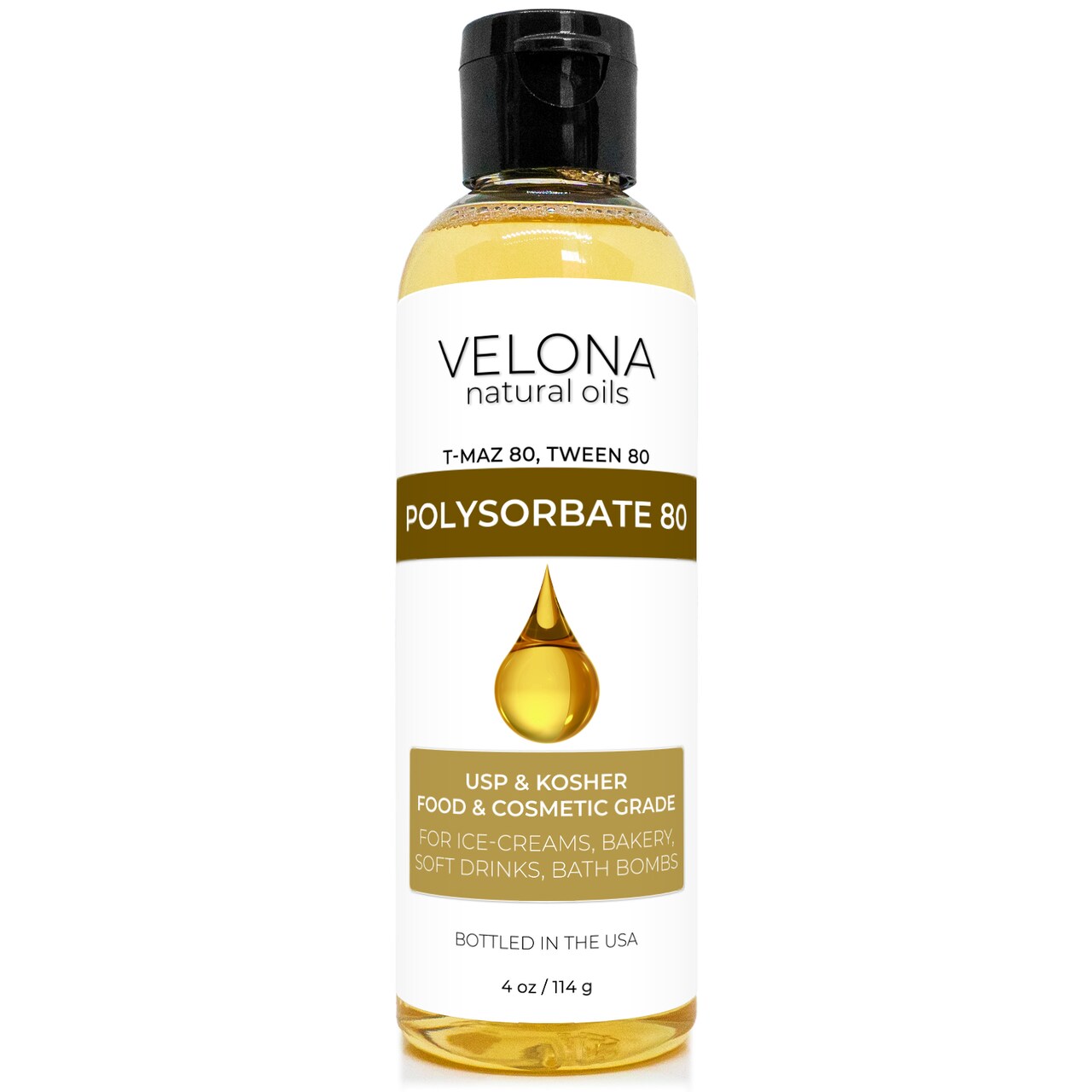 Polysorbate 80 by Velona 4 oz, Solubilizer, Food & Cosmetic Grade, All  Natural for Cooking, Skin Care and Bath Bombs, Sprays, Foam Maker, Use  Today - Enjoy Results